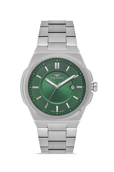 FERRO F11500Awt-A6 42 mm Men's Watch - Quartz, Steel Grey Green Dial