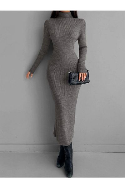 FK MODA Ανθρακί Μολύβι Καμισόλ Φόρεμα Hijab