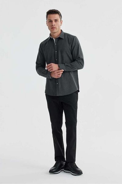 Jakamen Πουκάμισο Anthracite Comfort Fit με κρυφό γιακά με κουμπιά