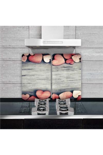 Saban 2-Piece 30X52 cm Glass Stove Protector Textured Hearts for 4-Piece Stoves
