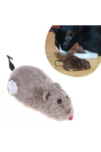 shop Buffer® Wind-Up Cat Training Toy Furry Plush Mouse Catch Interactive Cute Fun Toy
