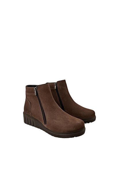 Saracshoes Gerçek Deri Kadın Bot  Çift Fermuarlı Vizon Wesel