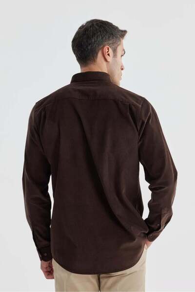 Jakamen Καφέ Comfort Fit Πέτο με κουμπιά 100% βαμβακερό βελούδινο πουκάμισο