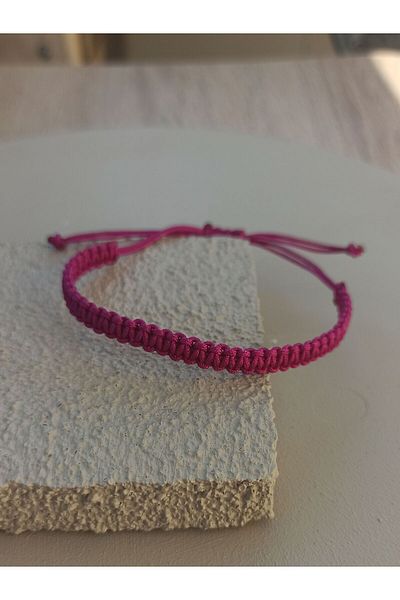 TREND Knitted Fuchsia Macrame Drawstring Surfer Bracelet, Gift Friendship Bracelet