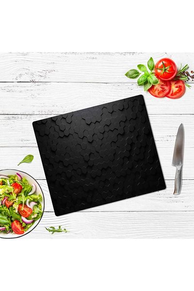 Sabanbaba Black Glass Cutting Board - 30X40 cm Hexagon