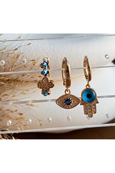 Disone 3lü Nazar Boncuk Küpe