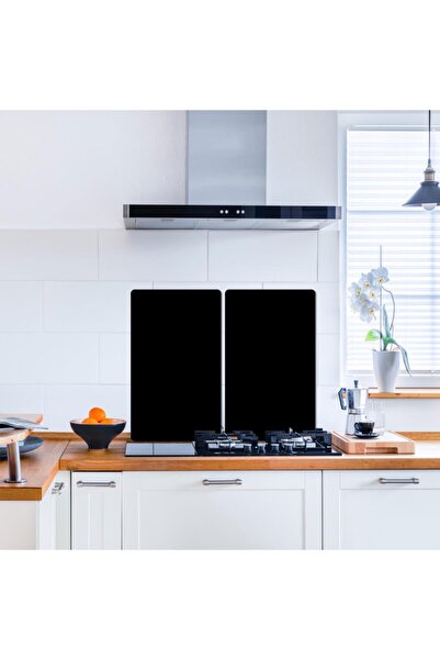 Saban 2'li 30x52cm Takım - Düz Siyah Desenli - Ocak Koruyucu - Cam Kesme Tahtası