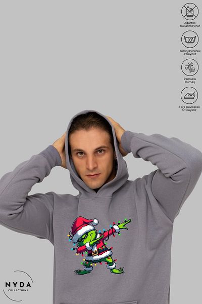 Nyda Collections Grinch New Year's Unisex Hoodie - Μακρυμάνικο, Dance Printed, Hooded, Raster Oversize βαμβακερό φούτερ