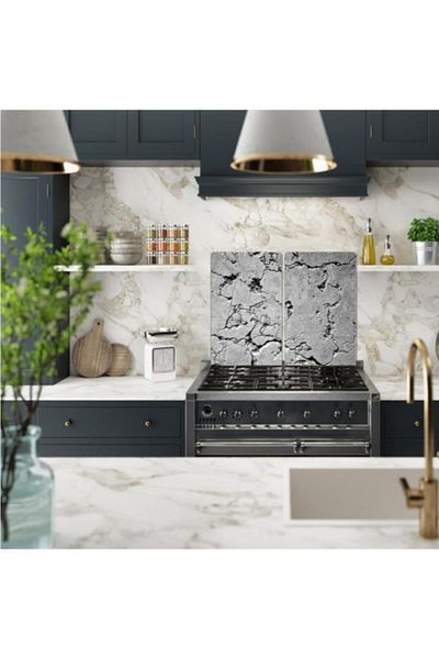 Saban 2-Piece 30X52 cm Glass Stove Protector Gray Stone for 4-Piece Stoves