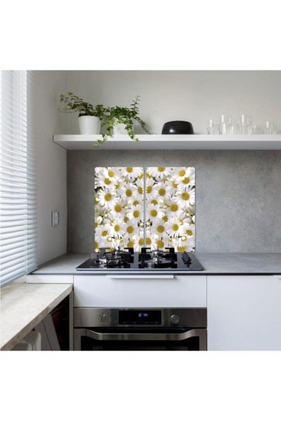 Saban 2-Piece 30X52 cm Glass Stove Protector, Papaya Flower Pattern