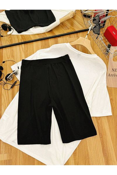 Mythologie Manhattan 1898 T-Shirt Combed Cotton Shorts - White Black Bottom Top Set Printed Oversized Crew Neck