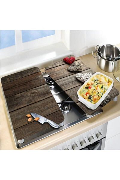 Saban 2-Piece 30X52 cm Glass Stove Protector Five Hearts for 4-Piece Stoves