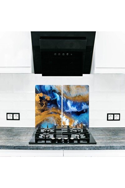 Saban لوح زجاجي منقوش بنمط العالم مقاس 40×52 سم وحماية للموقد