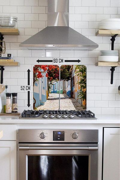 Saban Glass Stove Protector with 2 Stripes 30X52 cm Ferragudo Motives