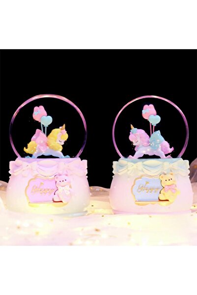 MİEN Mien Dekoratif Pilli Müzikli Balonlu Unicorn Figürlü  Hediyelik Kar Küresi Büyük Boy 1211