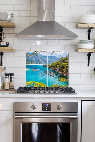 Saban 2' 30X52 cm Glass Stove Protector Fethiye Patterned