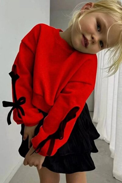 Prime Butik Kirmizi Si?yah Kurdeleli? Firfir Etekli? Kiz Çocuk Alt Üst Takim