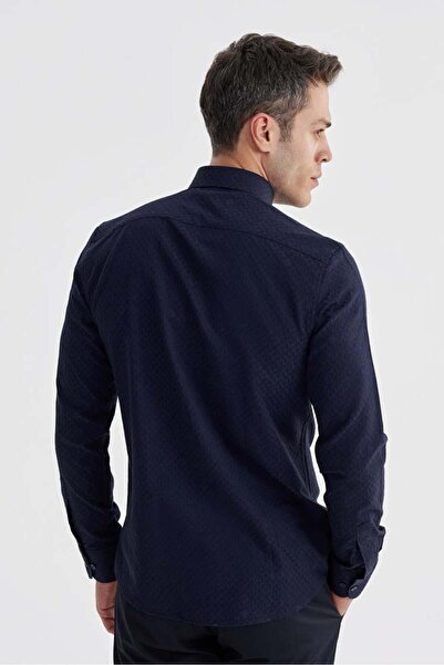 Jakamen Синя сорочка з бавовни з класичним візерунком та вузьким кроєм