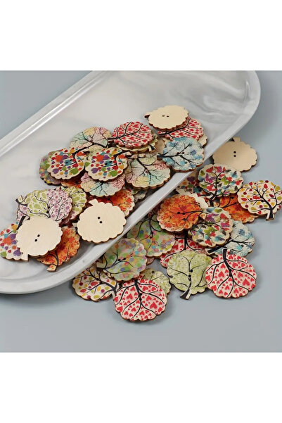 Dekor Vagonu Doğal Ahşap Ağaç Desenli Düğme Seti 20 Adet