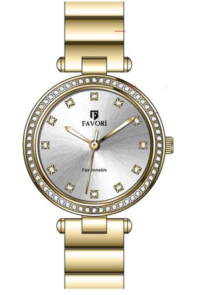 Favori Altın Rengi Kasa Ve Kordon Taşlı Kasa Ve Kadran Çelik Kordon Kadın Kol Saati Fvr.102.4gsg