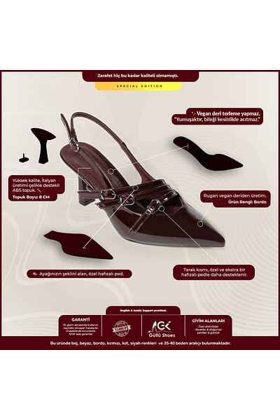 Güllü Shoes Piele lacuită Burgundy Stiletto - Tocuri înalte de damă din piele vegană, ocazional și elegant pentru ocazii speciale