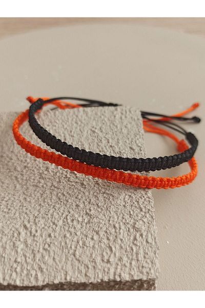 TREND Unisex Black Orange Macrame Bracelet, Braided Rope Bracelet, Gift Bracelet, Dating Bracelets