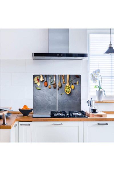 Saban 2-Piece 30X52 cm Spice and Spoons Glass Stove Protector for 4-Piece Stoves
