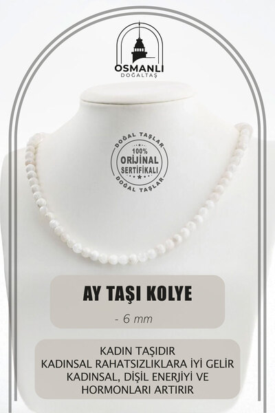 OSMANLI DOĞAL TAŞ Ay Taşı 6 Mm Dizi Doğal Taş Kolye