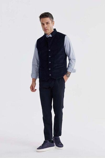 Jakamen Navy Blue Judge Collar Double Sided Slim Fit Vest