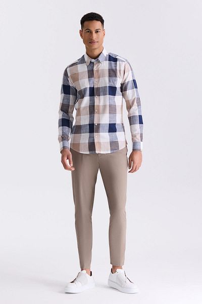 Jakamen Καφέ Slim Fit καρό πουκάμισο 100% βαμβάκι