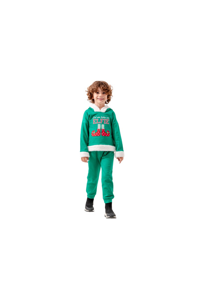 tinytrends Dečački Elfie Vezena Božićni Dvostruki Komplet sa Kapuljačom - Uzd...