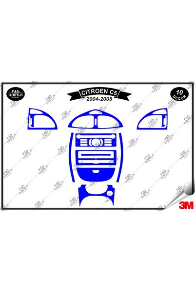 FD Damla Etiket pentru Citroen C5 2004-2008 Decorație albastră pentru consola torpedo - Set de 10 bucăți din furnir de mahon