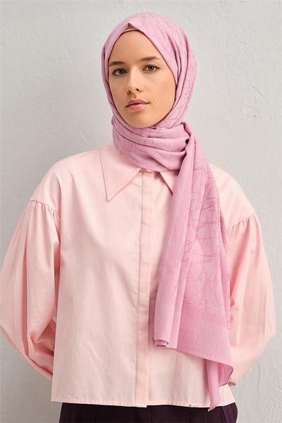 Armine Pink Calligraphy Pattern Tensel-Silk Shawl - Atn3 - 32110