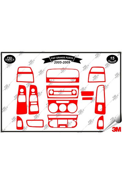 FD Damla Etiket Fiat Grand Punto 2005-2009 Червена конзола за табло - Комплект от 15 махагонови капака за табло
