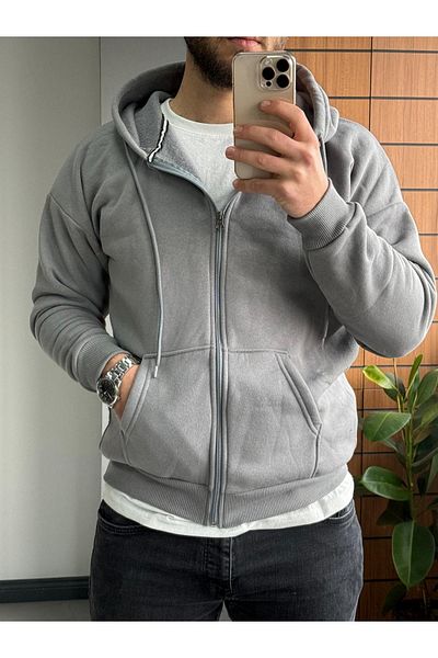 Altamira Men's Smoke Gray Zippered Hooded Oversize Cardigan