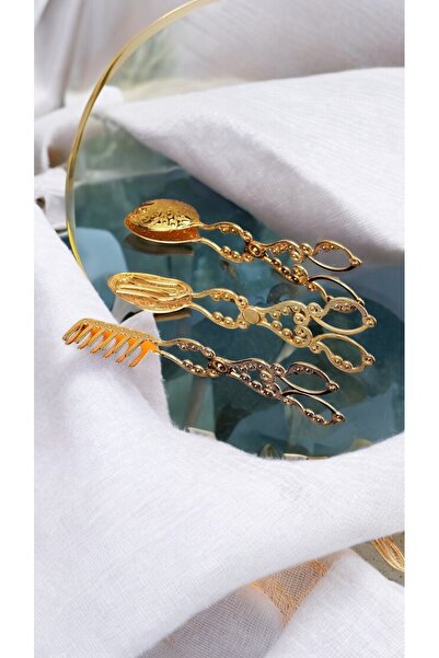 CHANCE GİFT Luxury Retro Design 3-Piece Presentation Serving Tongs Set - Spoon/ Tongs/ Fork