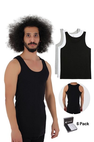 CENNETOĞLU 6 Men's Combed Cotton Singlets in Economic Package Special Box