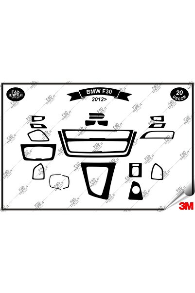 FD Damla Etiket BMW F30 2012 Torpido Konsol Trim Göğüs Maun Kaplama Set 20 Pa...