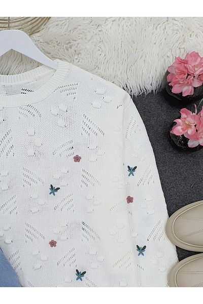 Modamorfo Pompom-gestickter Pullover mit Schnürsenkeln