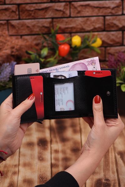 Ozka Leather Collection Black Faux Leather - Vegan Leather Card Holder Wallet Portfolio with Mechanism