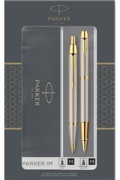 Parker Im Core Brushed Metal Gt Set Value Roller Ball and Ballpoint Pen