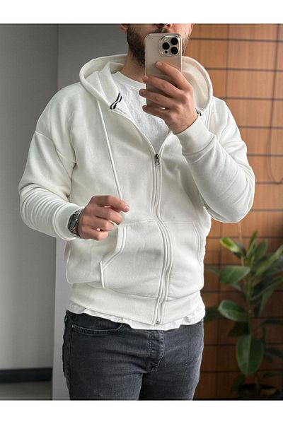 Altamira Men's White Zippered Hooded Oversize Cardigan