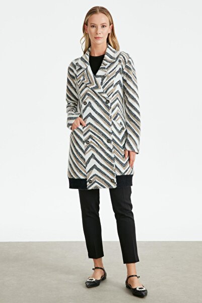 Tığ Triko Kruvaze Blazer Düğmeli Hırka EKRU