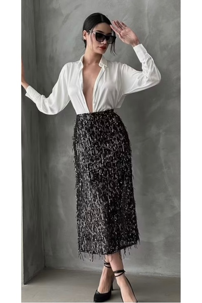 WHITE Siyah Pullu Kalem Etek