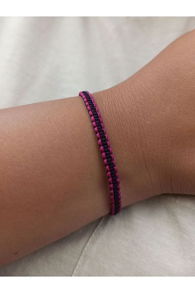 TREND Unisex Two Color Macrame String Bracelet Handmade Fuchsia-Black Gift Bracelet