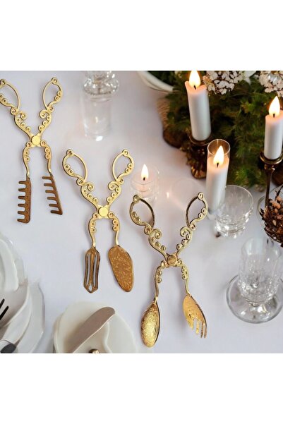 CHANCE GİFT Luxury Retro Design 3-Piece Presentation Serving Tongs Set - Spoon/ Tongs/ Fork