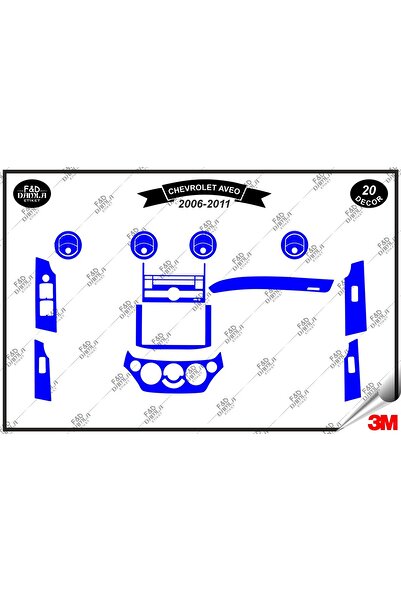 FD Damla Etiket Chavrolet Aveo 2006-2011 Set de finisare din mahon pentru consola de torpedo albastru - 20 de bucăți