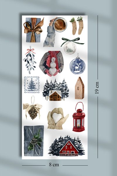 Hume Craft Set de autocolante Washi cu tematică de iarnă de epocă / potrivit pentru colaj de albume de însemnări Bullet Journal 9x19cm