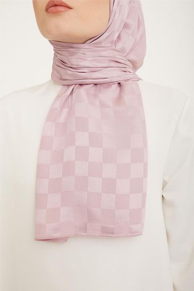 Armine Trend Jacquard Lilac Checker Pattern Diamond Shawl
