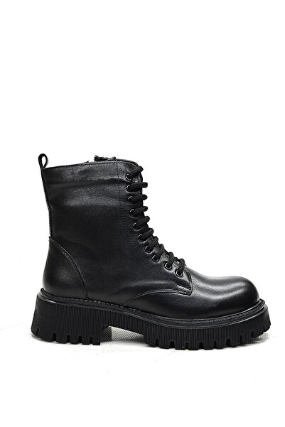 DONDUK Kadın Hakiki Deri Kauçuk Taban Kısa Bot